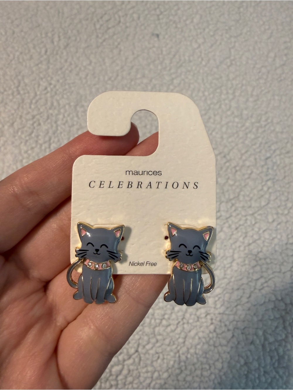 Maurices Gray Cat Stud Earrings with Pink Accents